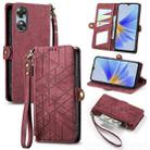 For OPPO A60 4G Geometric Zipper Wallet Side Buckle Leather Phone Case(Red) - 1