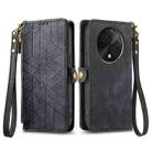 For OPPO A3 Pro Geometric Zipper Wallet Side Buckle Leather Phone Case(Black) - 1