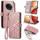 For OPPO A3 Pro Geometric Zipper Wallet Side Buckle Leather Phone Case(Pink) - 1