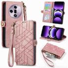 For OPPO Find X7 Geometric Zipper Wallet Side Buckle Leather Phone Case(Pink) - 1