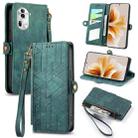 For OPPO Reno11 5G Global Geometric Zipper Wallet Side Buckle Leather Phone Case(Green) - 1