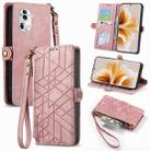 For  OPPO Reno11 Pro Global Geometric Zipper Wallet Side Buckle Leather Phone Case(Pink) - 1