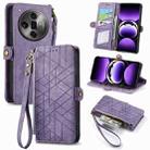 For OPPO Find X7 Ultra Geometric Zipper Wallet Side Buckle Leather Phone Case(Purple) - 1