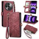 For OPPO Find X7 Ultra Geometric Zipper Wallet Side Buckle Leather Phone Case(Red) - 1