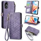 For OPPO A2X 5G Geometric Zipper Wallet Side Buckle Leather Phone Case(Purple) - 1