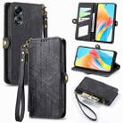 For OPPO A58 4G Geometric Zipper Wallet Side Buckle Leather Phone Case(Black) - 1