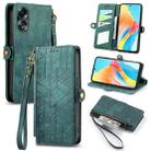 For OPPO A58 4G Geometric Zipper Wallet Side Buckle Leather Phone Case(Green) - 1