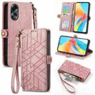 For OPPO A58 4G Geometric Zipper Wallet Side Buckle Leather Phone Case(Pink) - 1