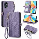 For OPPO A58 4G Geometric Zipper Wallet Side Buckle Leather Phone Case(Purple) - 1