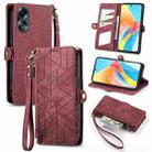 For OPPO A58 4G Geometric Zipper Wallet Side Buckle Leather Phone Case(Red) - 1