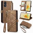 For OPPO Reno8 T 4G Geometric Zipper Wallet Side Buckle Leather Phone Case(Brown) - 1