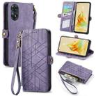 For OPPO Reno8 T 4G Geometric Zipper Wallet Side Buckle Leather Phone Case(Purple) - 1