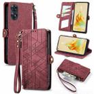 For OPPO Reno8 T 4G Geometric Zipper Wallet Side Buckle Leather Phone Case(Red) - 1