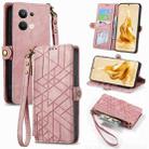 For OPPO Reno9 Pro+ 5G Geometric Zipper Wallet Side Buckle Leather Phone Case(Pink) - 1