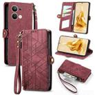 For OPPO Reno9 Pro+ 5G Geometric Zipper Wallet Side Buckle Leather Phone Case(Red) - 1