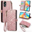 For OPPO A58 5G Geometric Zipper Wallet Side Buckle Leather Phone Case(Pink) - 1