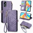 For OPPO A58 5G Geometric Zipper Wallet Side Buckle Leather Phone Case(Purple) - 1