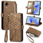 For OPPO A17K Geometric Zipper Wallet Side Buckle Leather Phone Case(Brown) - 1