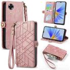 For OPPO A17K Geometric Zipper Wallet Side Buckle Leather Phone Case(Pink) - 1