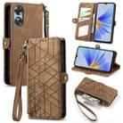 For OPPO  A17 Geometric Zipper Wallet Side Buckle Leather Phone Case(Brown) - 1