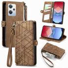 For OPPO K10X Geometric Zipper Wallet Side Buckle Leather Phone Case(Brown) - 1