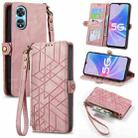 For OPPO A97 5G Geometric Zipper Wallet Side Buckle Leather Phone Case(Pink) - 1