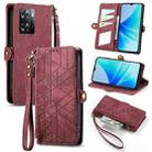 For OPPO A57 4G Geometric Zipper Wallet Side Buckle Leather Phone Case(Red) - 1