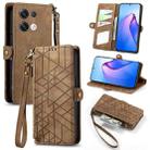 For OPPO Reno8 Pro+ 5G Geometric Zipper Wallet Side Buckle Leather Phone Case(Brown) - 1