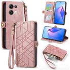 For OPPO Reno8 Pro+ 5G Geometric Zipper Wallet Side Buckle Leather Phone Case(Pink) - 1