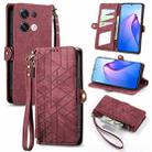 For OPPO Reno8 Pro 5G Geometric Zipper Wallet Side Buckle Leather Phone Case(Red) - 1