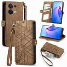 For OPPO Reno8 5G Geometric Zipper Wallet Side Buckle Leather Phone Case(Brown) - 1