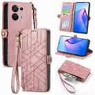 For OPPO Reno8 5G Geometric Zipper Wallet Side Buckle Leather Phone Case(Pink) - 1