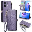 For OPPO Reno8 5G Geometric Zipper Wallet Side Buckle Leather Phone Case(Purple) - 1