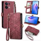 For OPPO Reno8 5G Geometric Zipper Wallet Side Buckle Leather Phone Case(Red) - 1