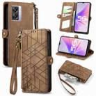 For OPPO A57 5G Geometric Zipper Wallet Side Buckle Leather Phone Case(Brown) - 1