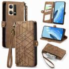 For OPPO  Reno7 4G Geometric Zipper Wallet Side Buckle Leather Phone Case(Brown) - 1