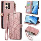 For OPPO  Reno7 4G Geometric Zipper Wallet Side Buckle Leather Phone Case(Pink) - 1