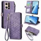 For OPPO  Reno7 4G Geometric Zipper Wallet Side Buckle Leather Phone Case(Purple) - 1