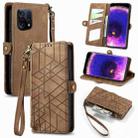 For OPPO Find X5 Geometric Zipper Wallet Side Buckle Leather Phone Case(Brown) - 1