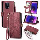 For OPPO Find X5 Geometric Zipper Wallet Side Buckle Leather Phone Case(Red) - 1