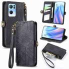 For OPPO Reno7 Pro 5G Geometric Zipper Wallet Side Buckle Leather Phone Case(Black) - 1