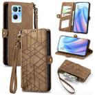For OPPO Reno7 Pro 5G Geometric Zipper Wallet Side Buckle Leather Phone Case(Brown) - 1