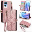 For OPPO Reno7 Pro 5G Geometric Zipper Wallet Side Buckle Leather Phone Case(Pink) - 1