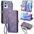 For OPPO Reno7 Pro 5G Geometric Zipper Wallet Side Buckle Leather Phone Case(Purple) - 1