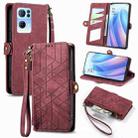 For OPPO Reno7 Pro 5G Geometric Zipper Wallet Side Buckle Leather Phone Case(Red) - 1