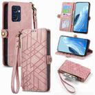 For OPPO Reno7 5G Geometric Zipper Wallet Side Buckle Leather Phone Case(Pink) - 1