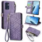 For OPPO Reno7 5G Geometric Zipper Wallet Side Buckle Leather Phone Case(Purple) - 1