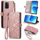 For OPPO Reno6 Z Geometric Zipper Wallet Side Buckle Leather Phone Case(Pink) - 1