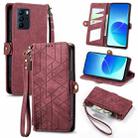 For OPPO Reno6 Z Geometric Zipper Wallet Side Buckle Leather Phone Case(Red) - 1