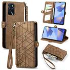 For OPPO A16 Geometric Zipper Wallet Side Buckle Leather Phone Case(Brown) - 1